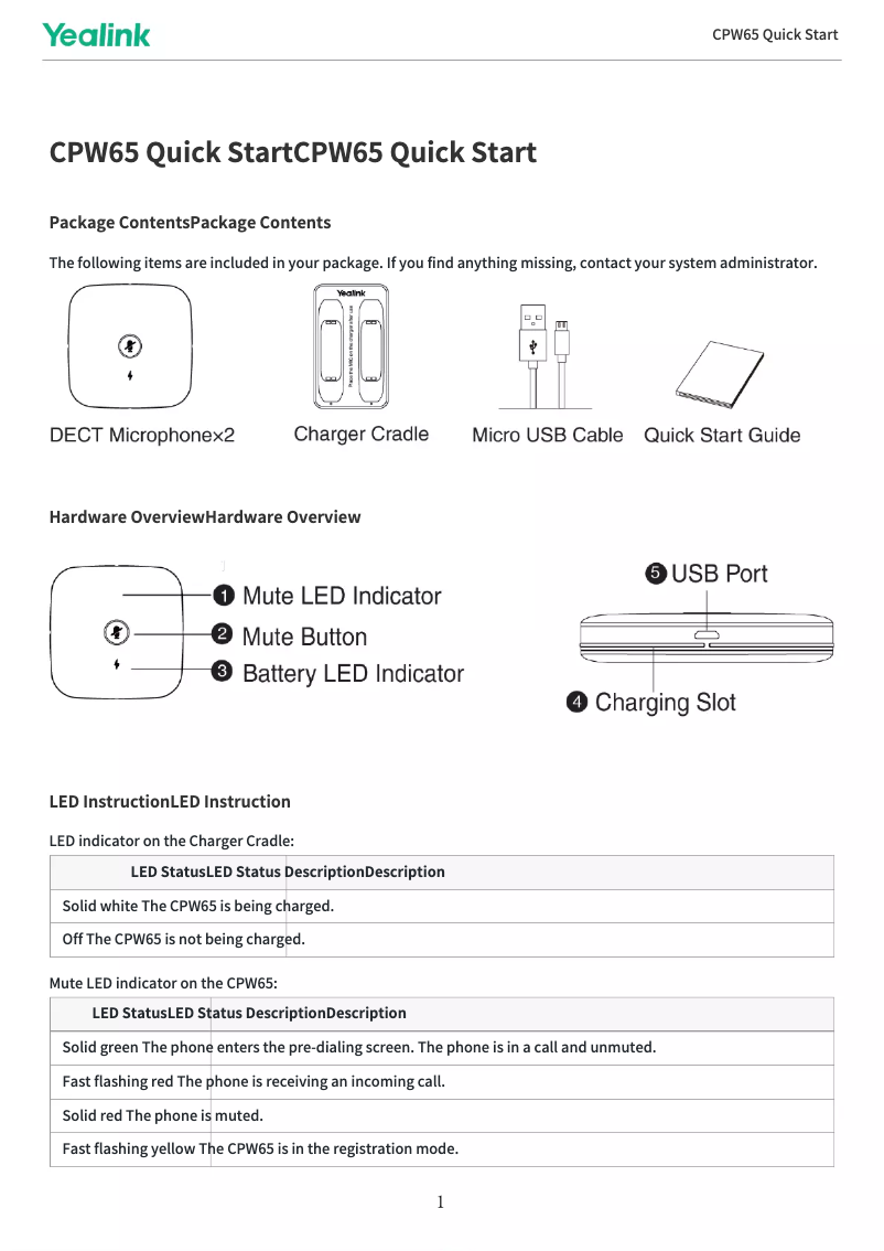 Page 1 de la notice Mode d'emploi Yealink CPW65