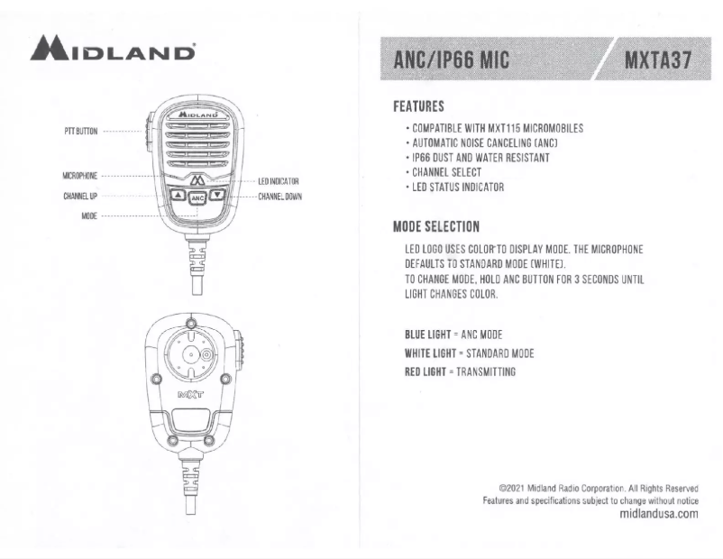 Page 1 de la notice Manuel utilisateur Midland MXTA37