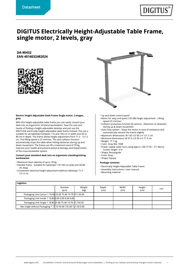 Page 1 de la notice Fiche technique Digitus DA-90432