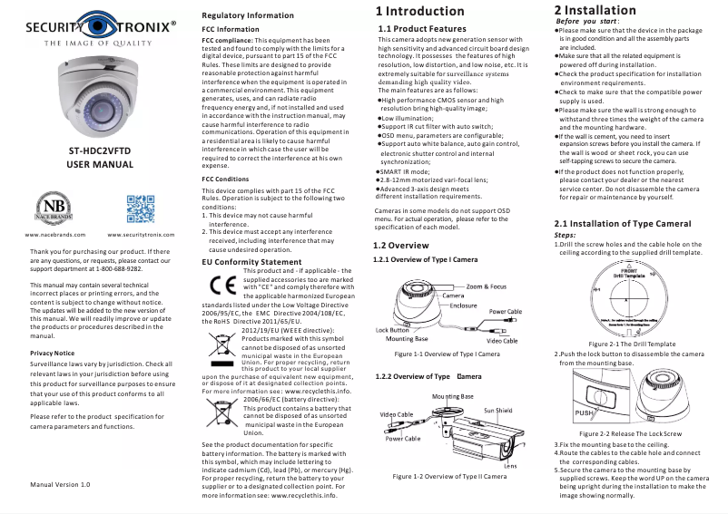 Page n°1 - Manuel utilisateur Security Tronix ST-HDC2VFTD