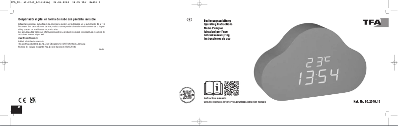 Page 1 de la notice Manuel utilisateur TFA Clocco Cloud 60.2040.15