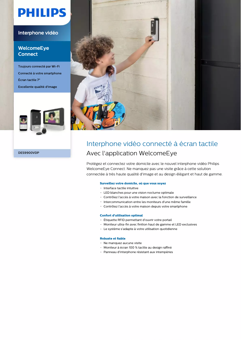 Page 1 de la notice Fiche technique Philips Welcomeeye Connect DES9900VDP