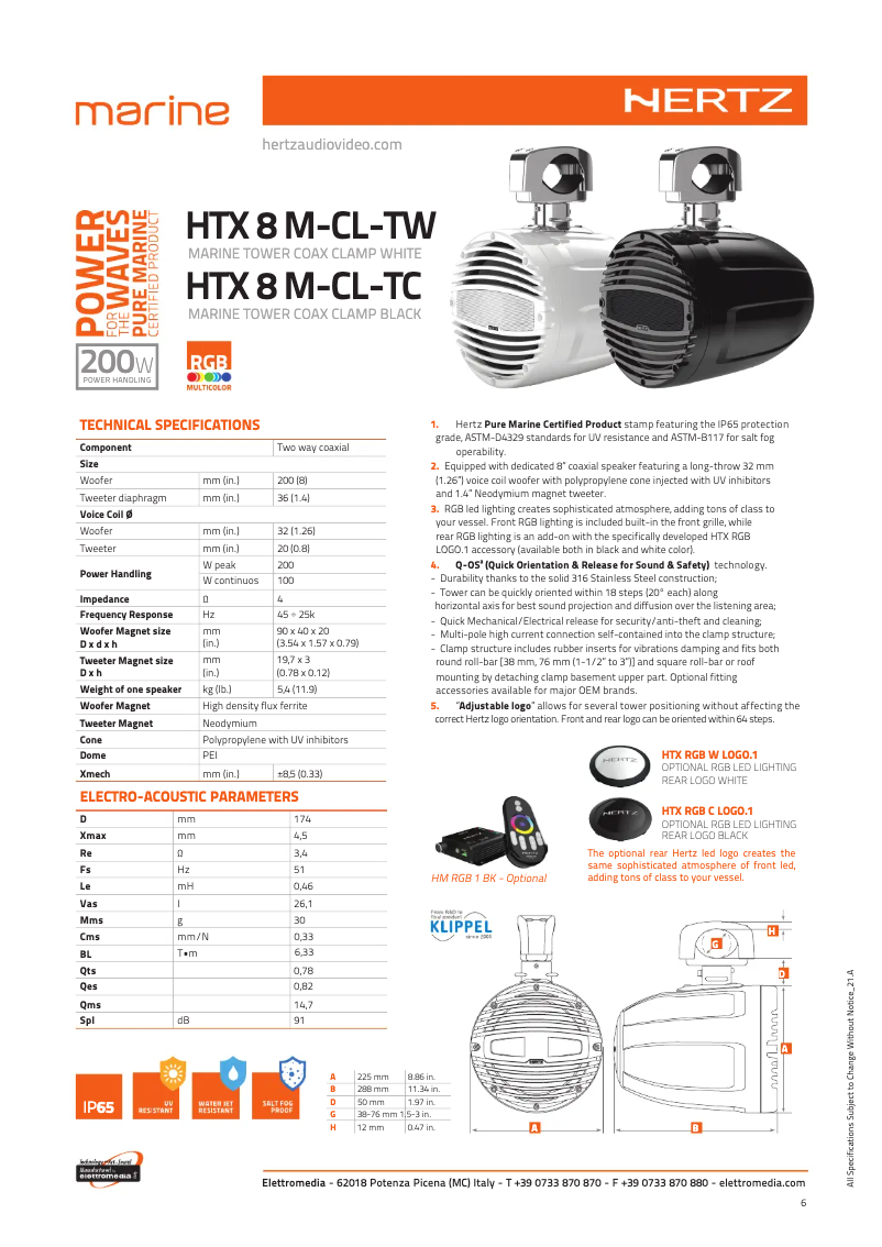 Page 1 de la notice Fiche technique Hertz HTX 8 M-CL-TW