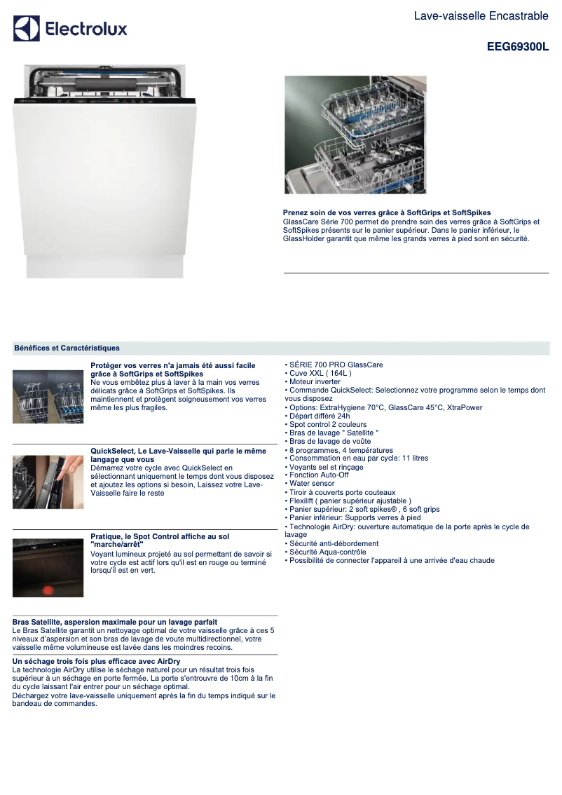 Page 1 de la notice Fiche technique Electrolux EEG69300L