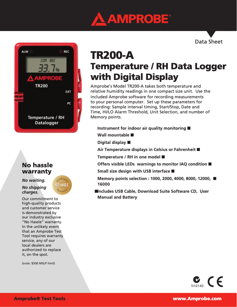 Página 1 del manual Ficha técnica Amprobe TR200-A