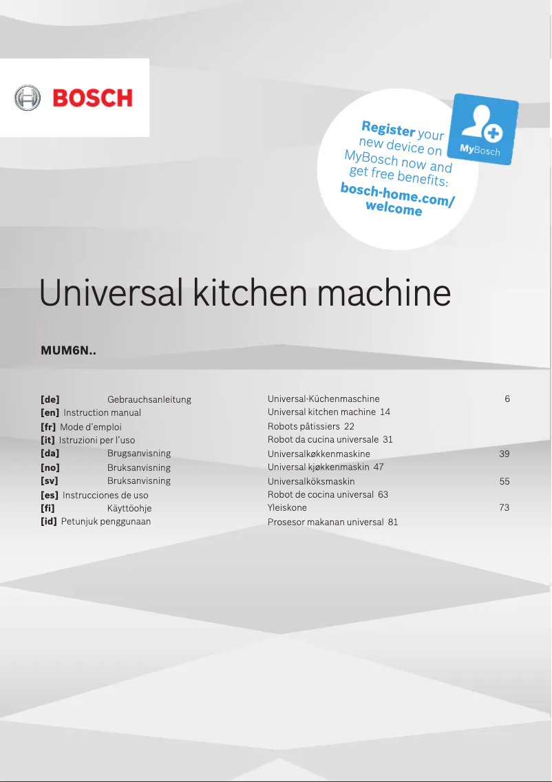 Page n°1 - Manuel utilisateur Bosch MUM6N11