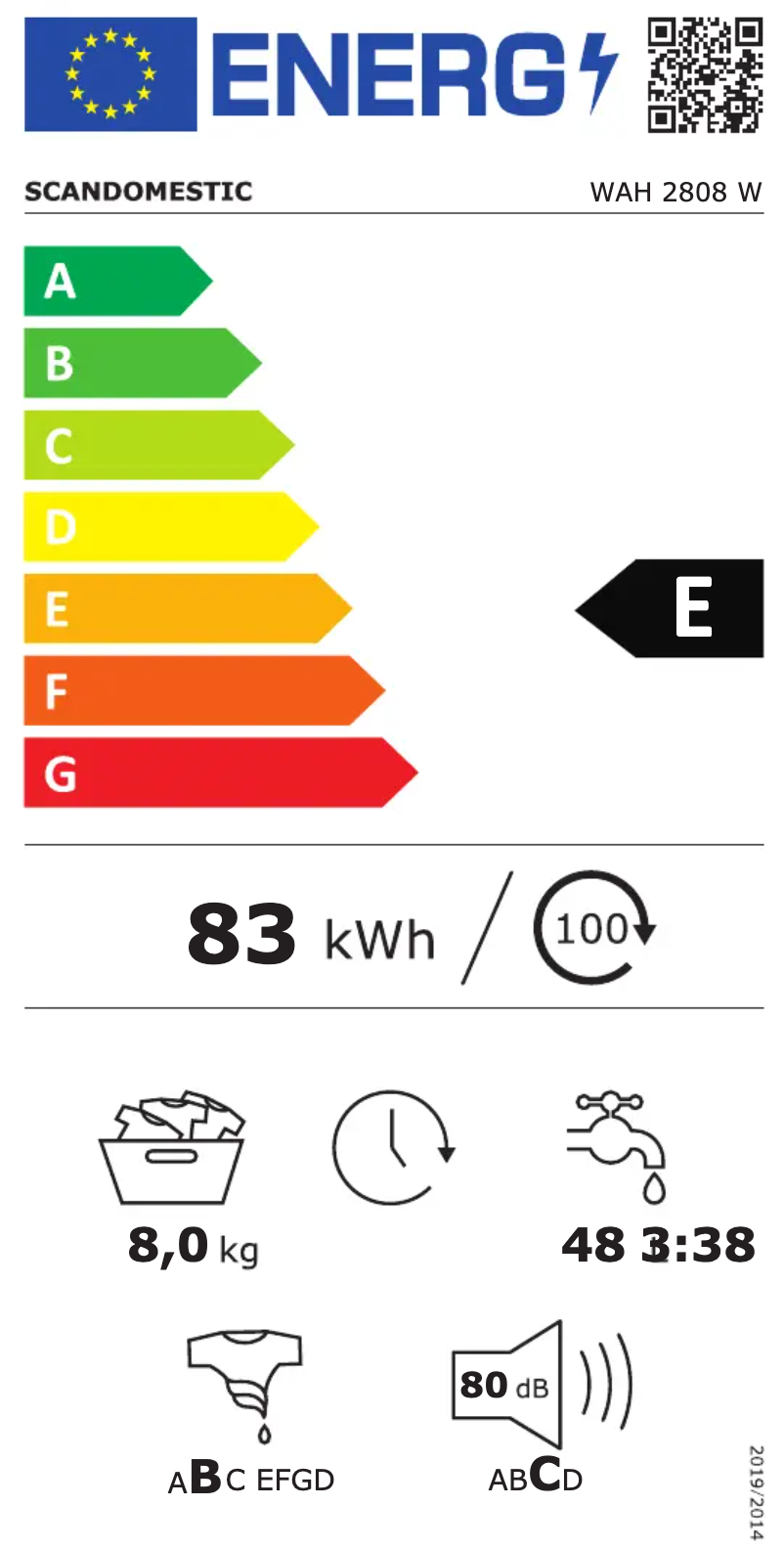 Page n°1 - Label énergétique Scandomestic WAH 2808 W