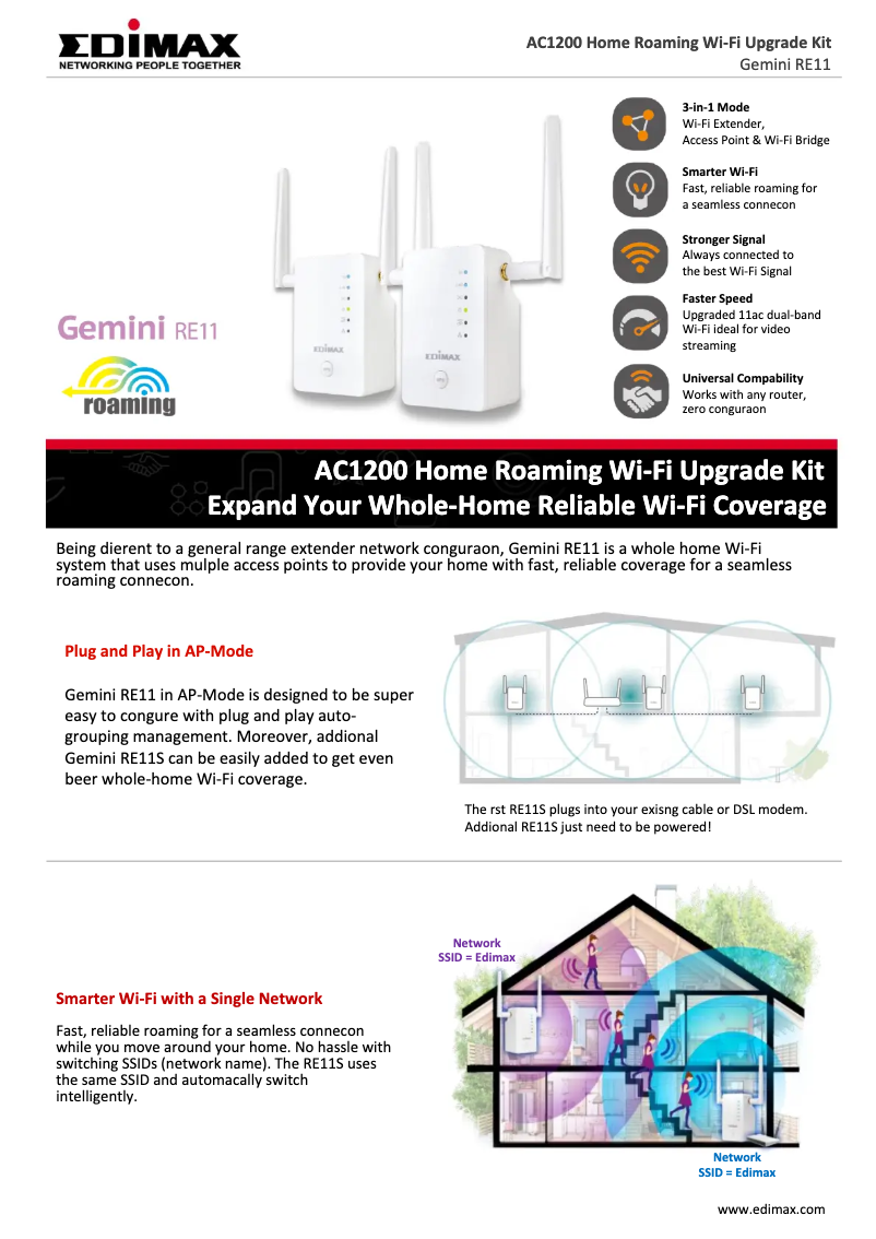 Page 1 de la notice Fiche technique Edimax Gemini RE11