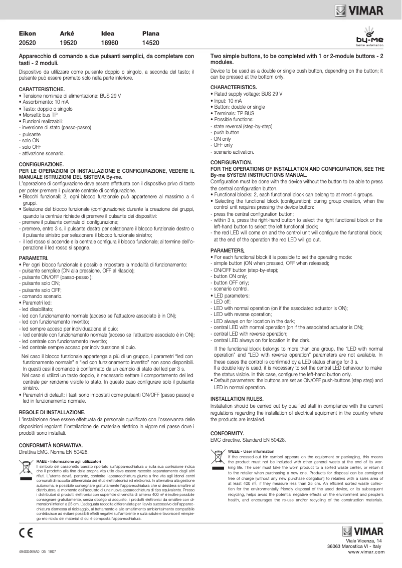 Page 1 de la notice Manuel utilisateur Vimar R20520