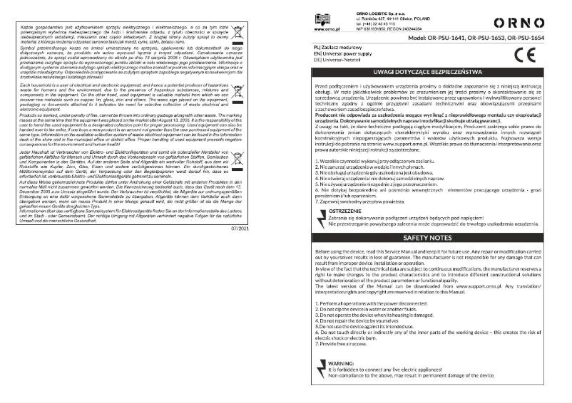 Página 1 del manual Manual de usuario ORNO OR-PSU-1641