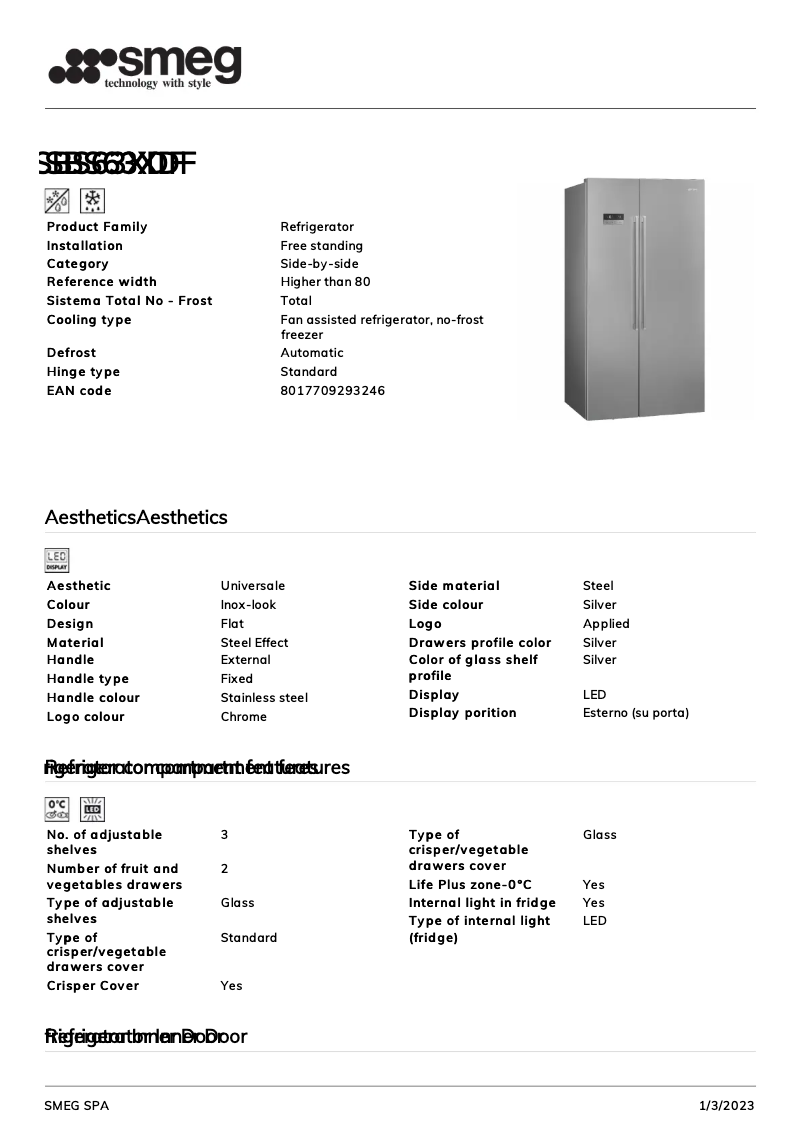 Page 1 de la notice Brochure Smeg SBS63XDF