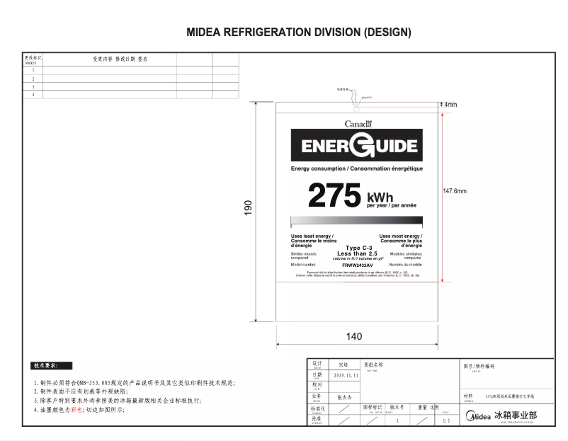 Page n°1 - Label énergétique Frigidaire FRWW2432AV