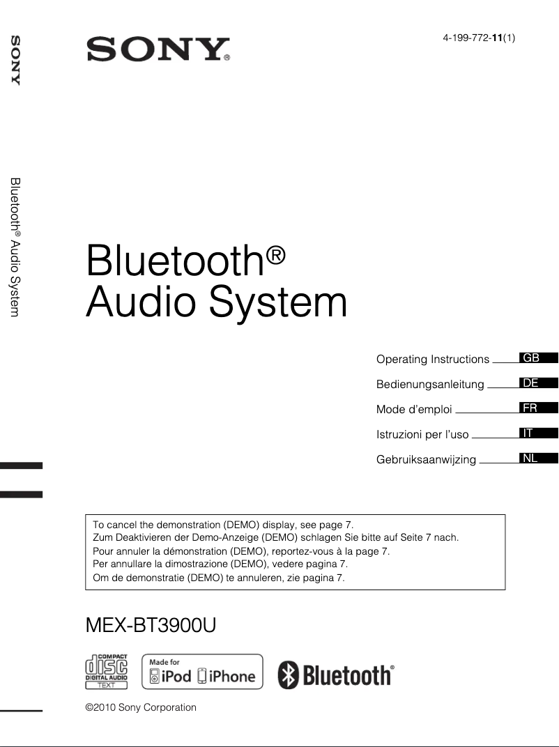 Page 1 de la notice Manuel utilisateur Sony MEX-BT3900