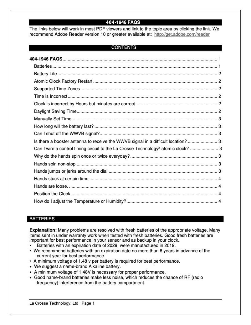 Page 1 de la notice FAQ La Crosse Technology 404-1946
