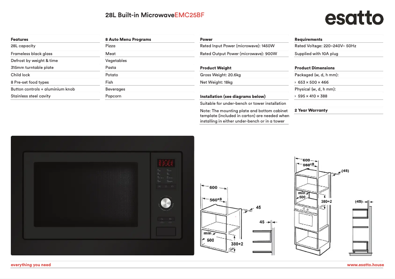 Page n°1 - Fiche technique Esatto EMC25BF
