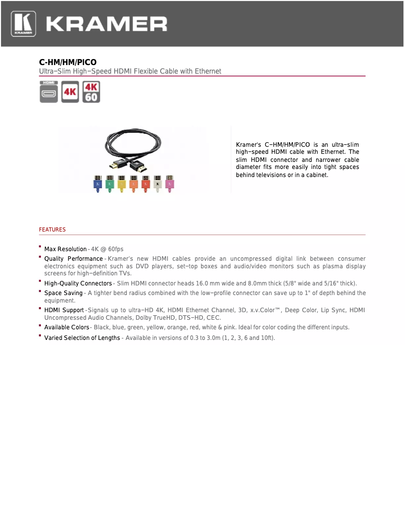 Page n°1 - Manuel utilisateur Kramer C-HM/HM/PICO/OR-10