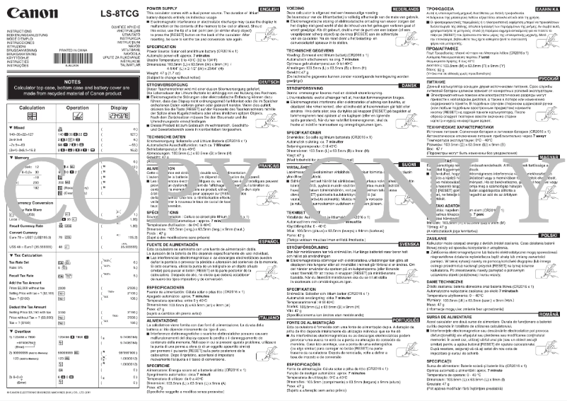 Página 1 del manual Manual de usuario Canon LS-8TCG