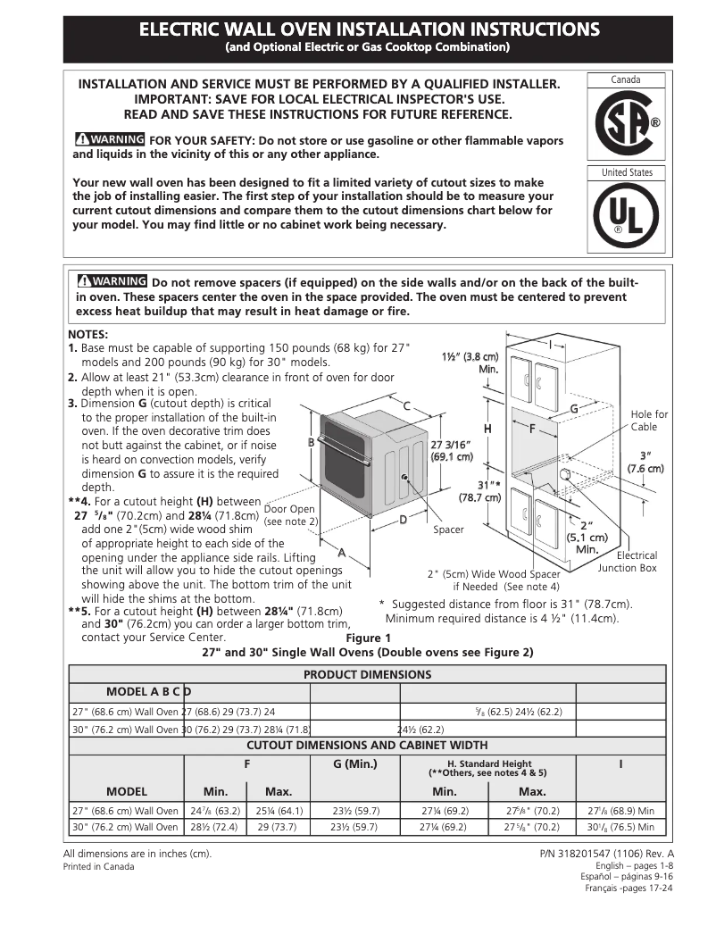 Page 1 de la notice Guide d'installation Electrolux EI27EW45JS