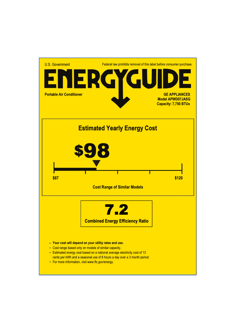 Page n°1 - Label énergétique GE APWD07JASG