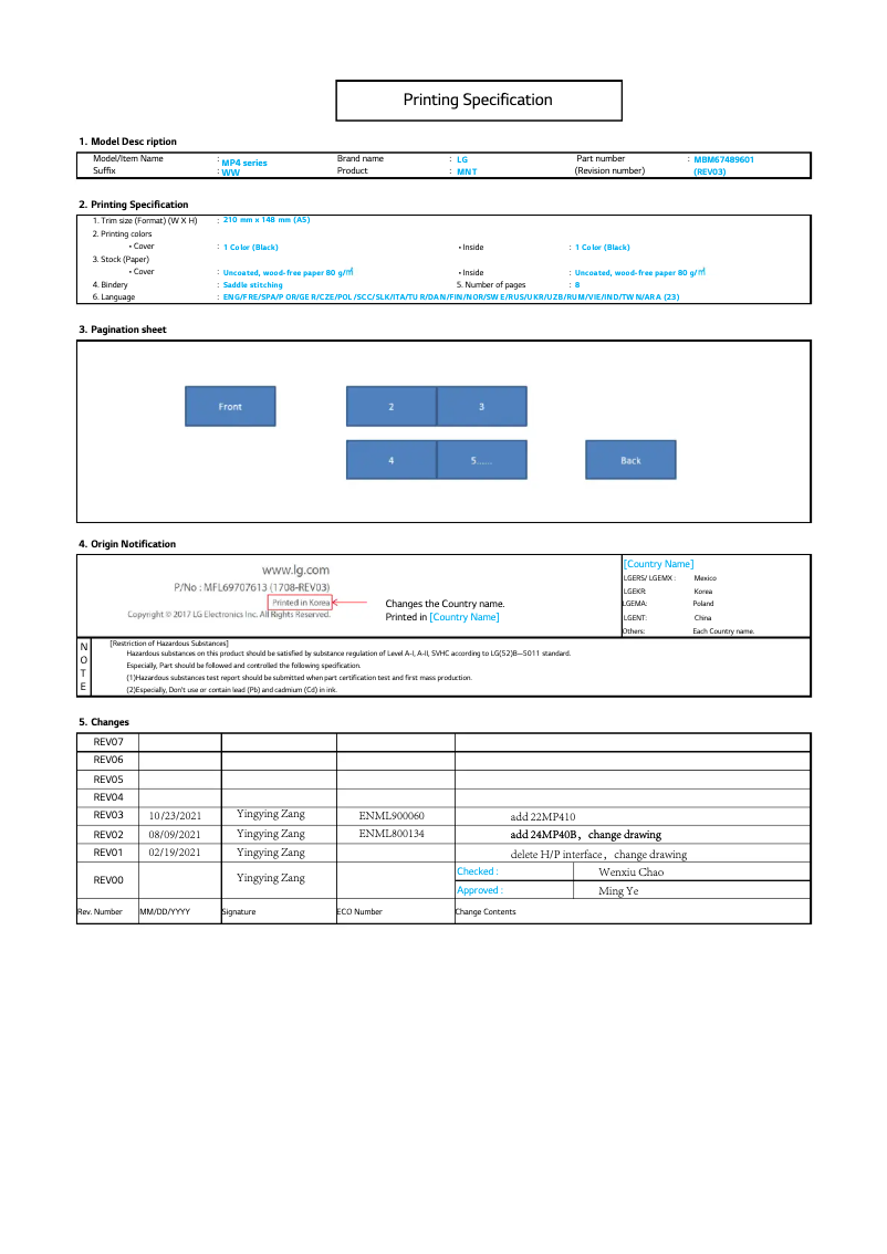 Page 1 de la notice Guide d'installation LG 24MP400