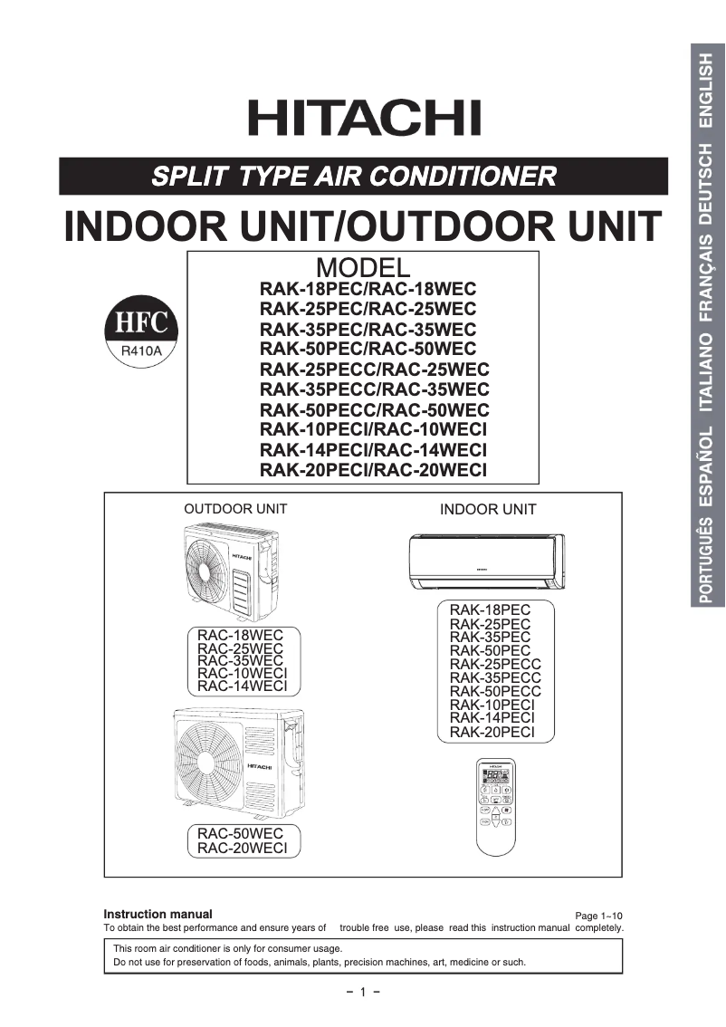 Image de la première page du manuel de l'appareil RAC-20PECI