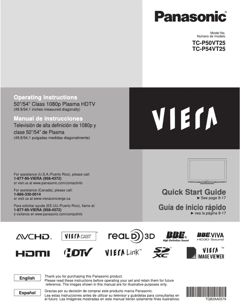 Page 1 de la notice Manuel utilisateur Panasonic TC-P50VT25B