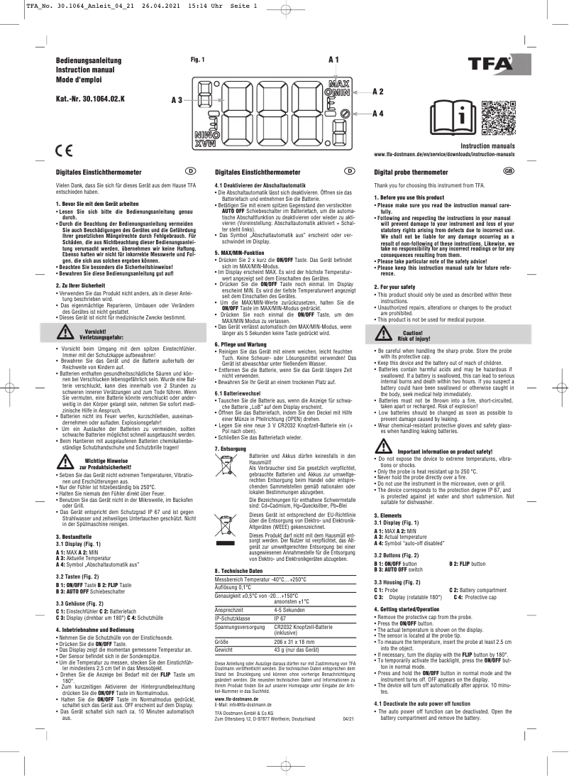 Image de la première page du manuel de l'appareil 30.1064.02.K