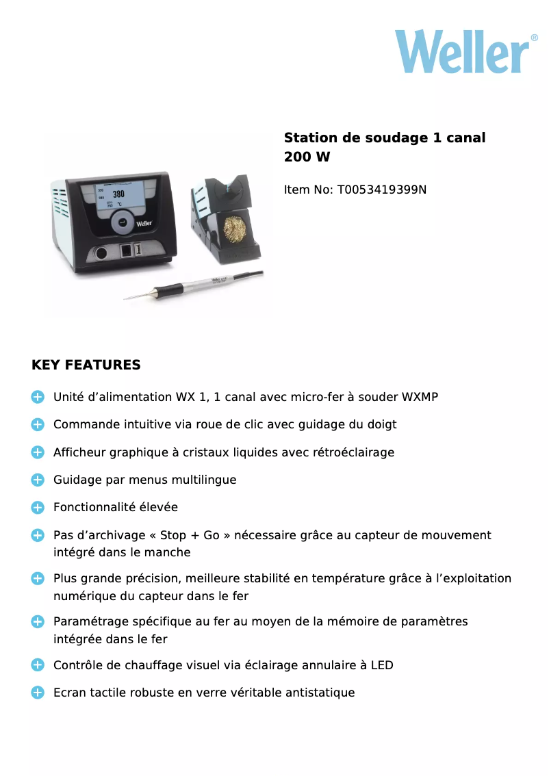Page n°1 - Fiche technique Weller WX 1011