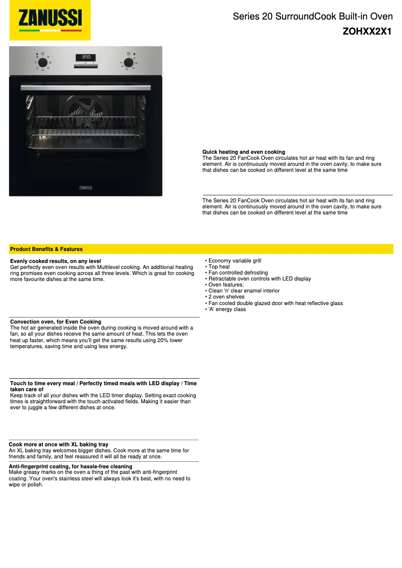 Page n°1 - Fiche technique Zanussi ZOHXX2X1