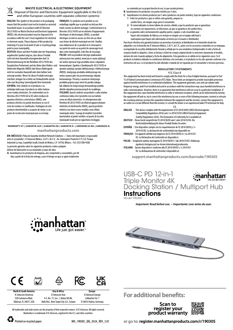 Página 1 del manual Manual de usuario Manhattan 190305