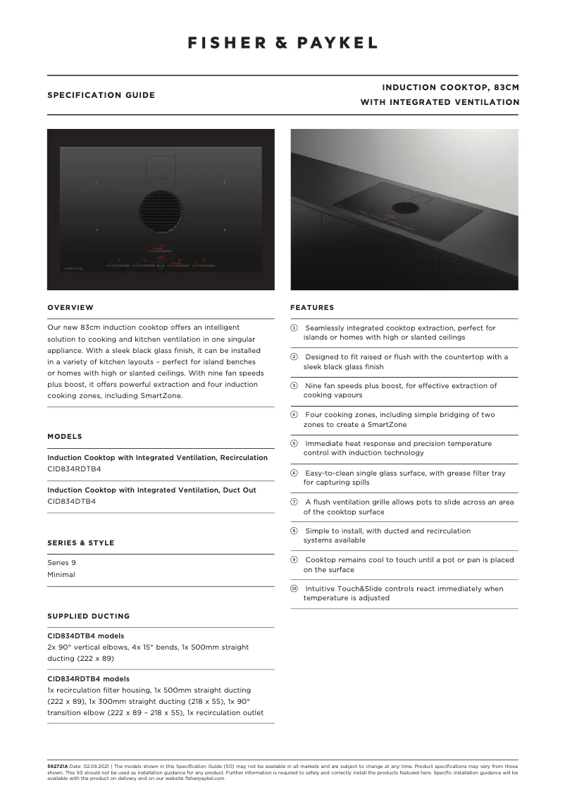 Page n°1 - Fiche technique Fisher & Paykel CID834RDTB4