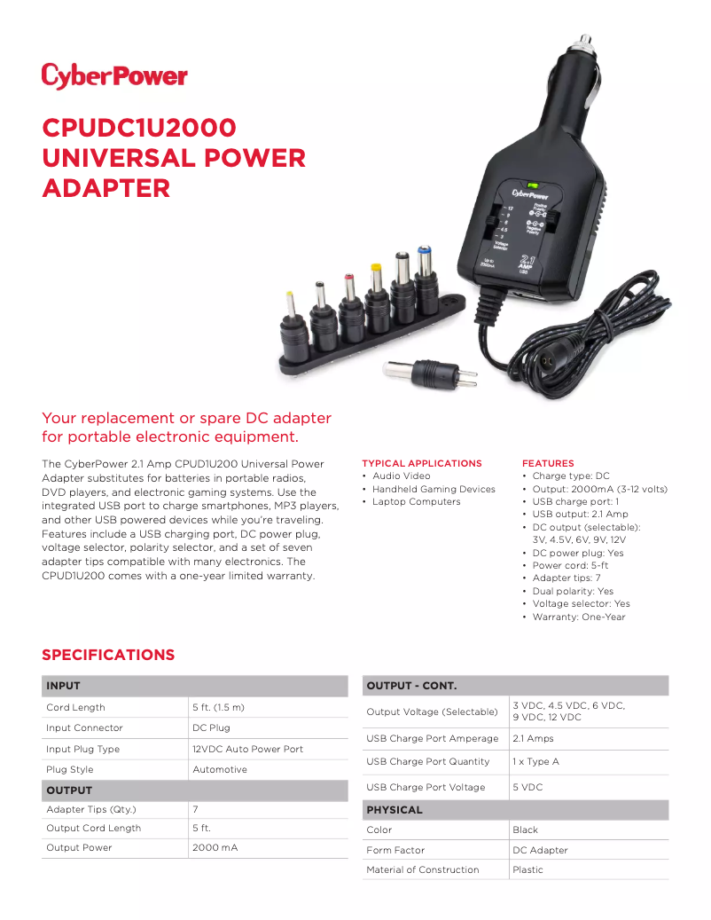 Page 1 de la notice Fiche technique CyberPower CPUDC1U2000