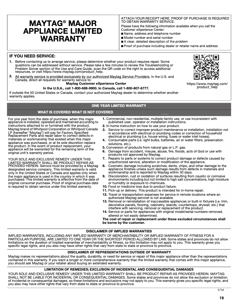 Page 1 de la notice Mode d'emploi Maytag MFI2269FR