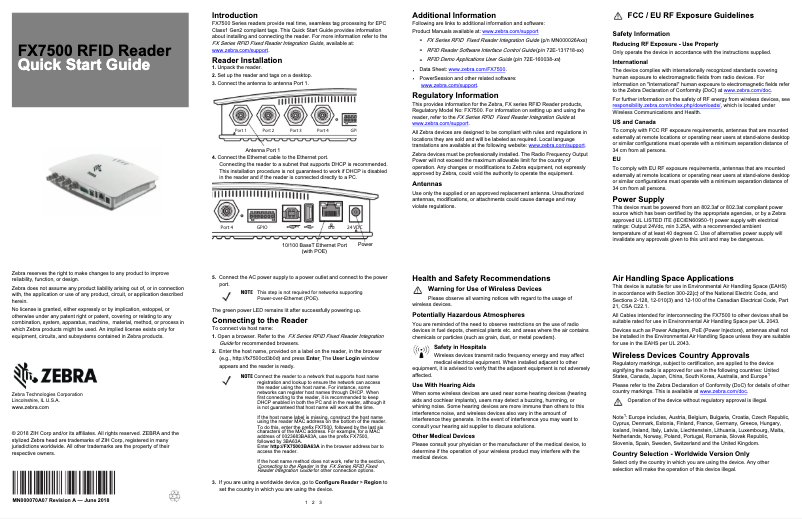 Page n°1 - Manuel utilisateur Zebra FX7500