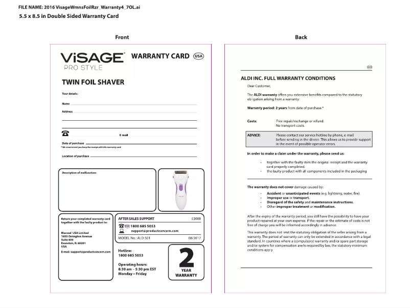 Page 1 de la notice Manuel utilisateur Visage Women's Twin Foil Shaver 53008