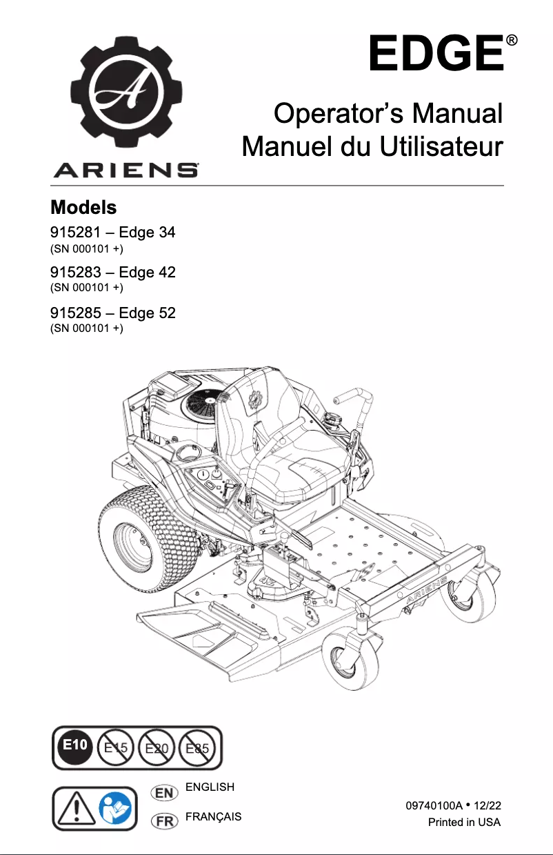 Page n°1 - Manuel utilisateur Ariens Edge 42