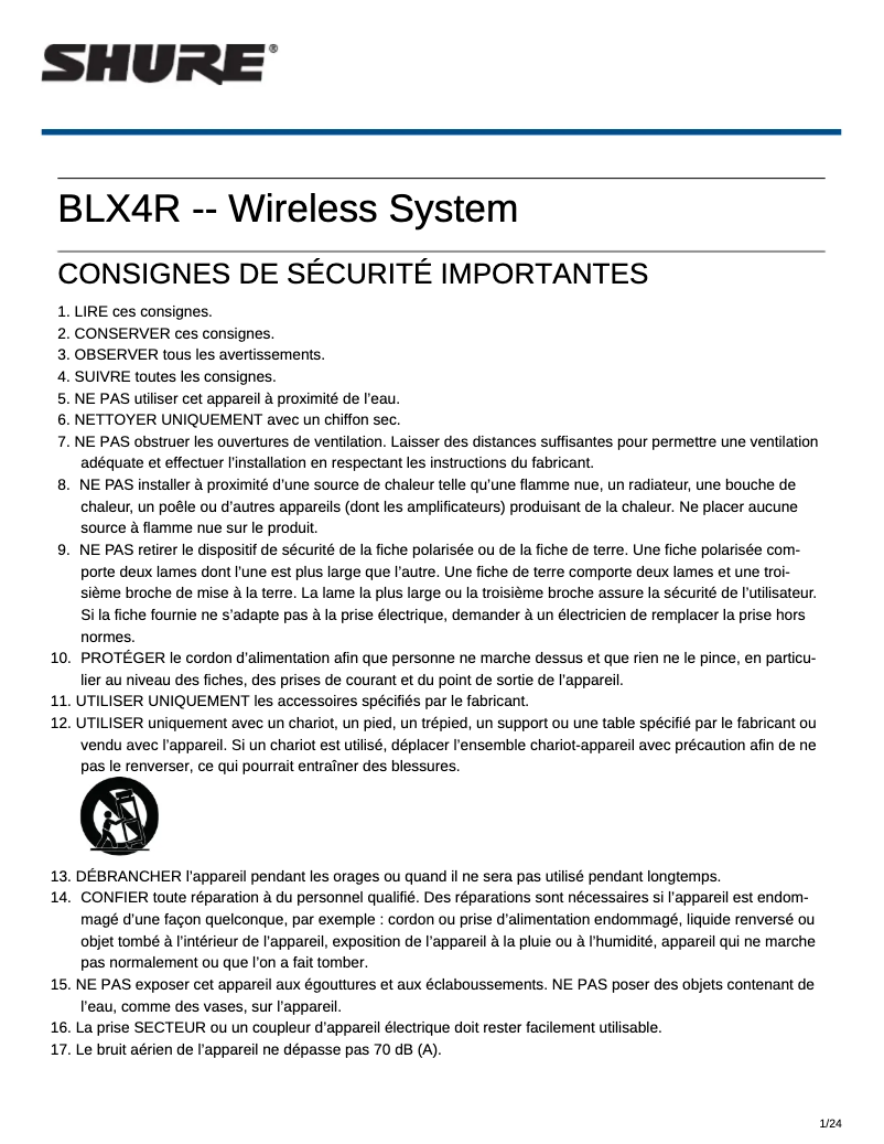 Page 1 de la notice Manuel utilisateur Shure BLX