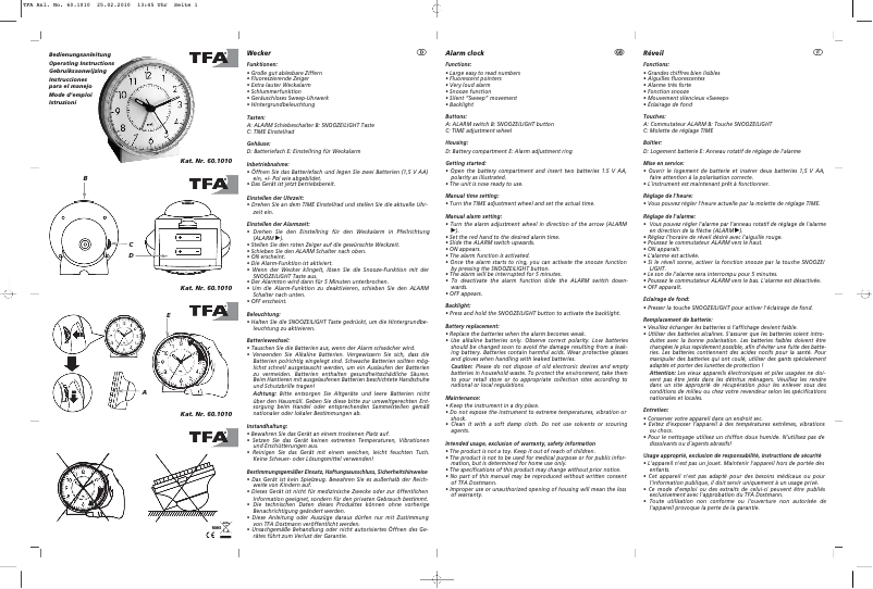 Page 1 de la notice Manuel utilisateur TFA 60.1010
