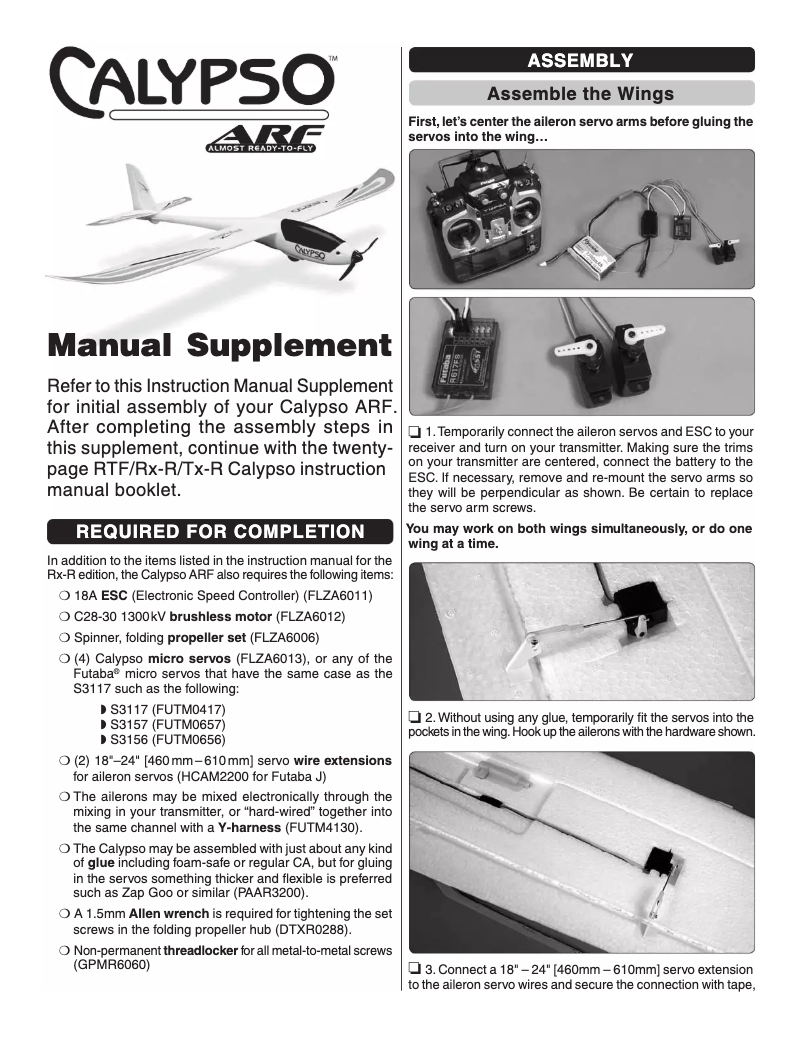 Page n°1 - Manuel utilisateur Flyzone Calypso