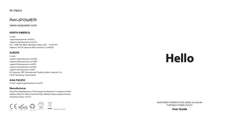 Page 1 de la notice Manuel utilisateur RAVPower RP-PB054