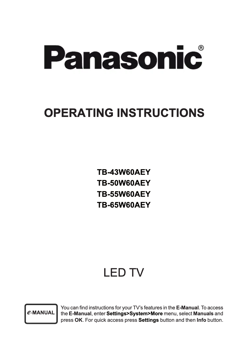 Page 1 de la notice Manuel utilisateur Panasonic TB-55W60AEY