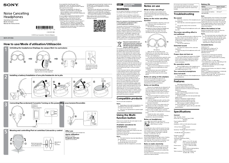 Page n°1 - Manuel utilisateur Sony MDR-ZX110NA