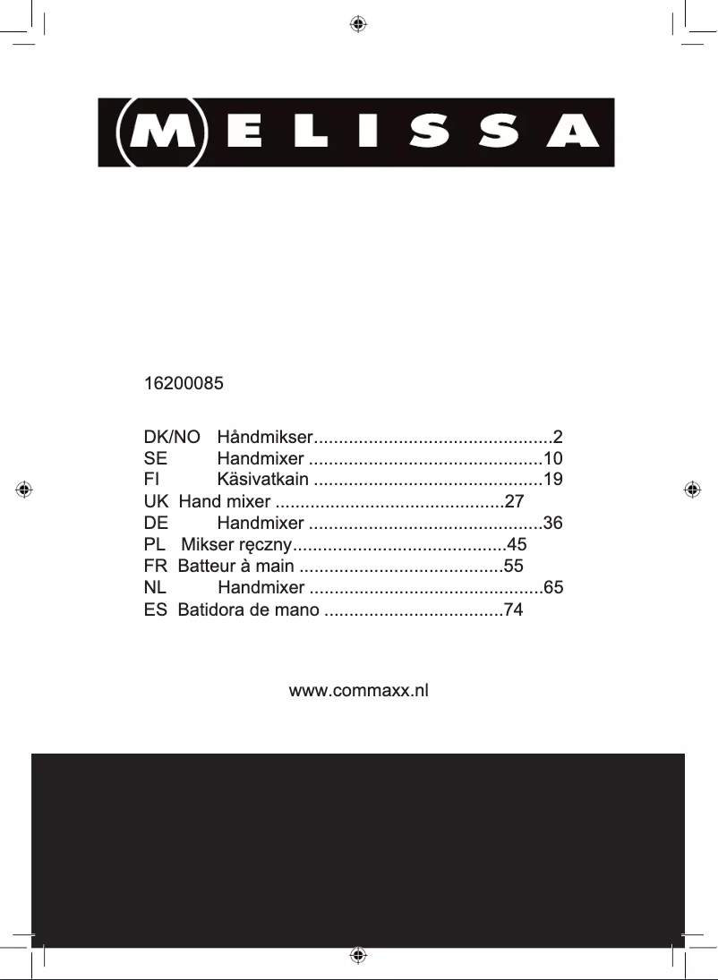 Page 1 de la notice Manuel utilisateur Melissa 16200085