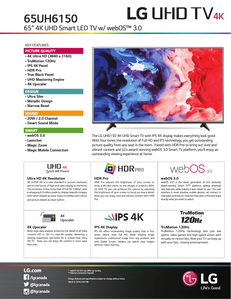 Página 1 del manual Ficha técnica LG 65UH6150