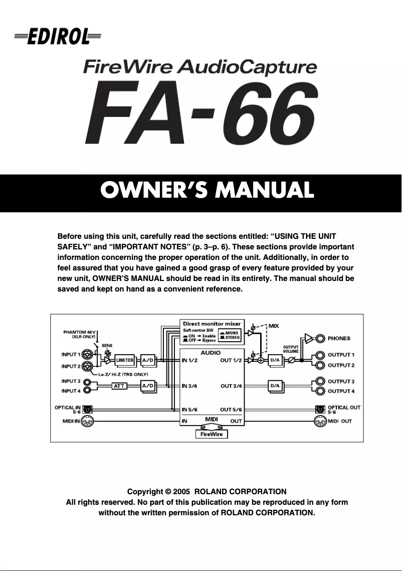 Image de la première page du manuel de l'appareil FA-66