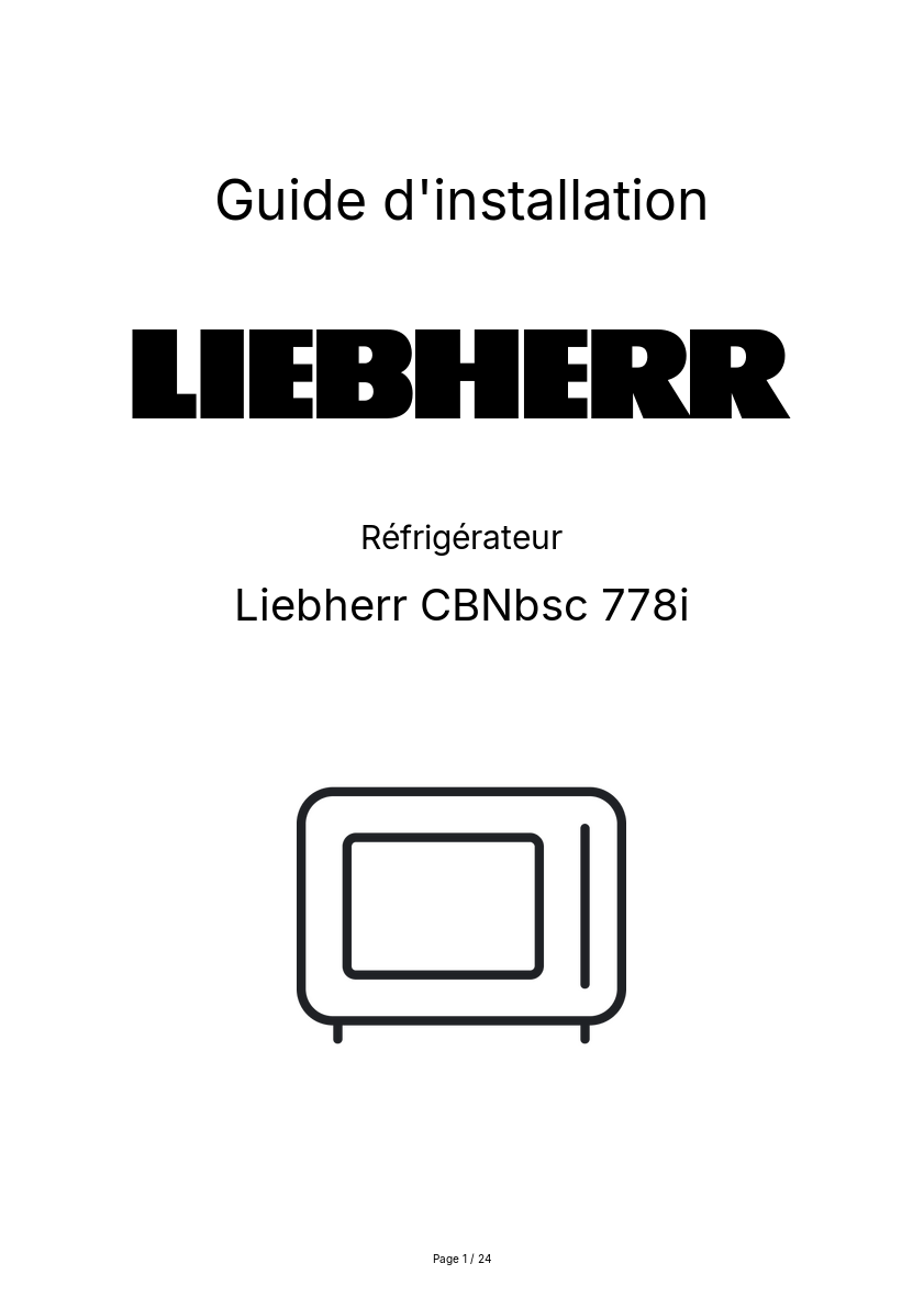 Page n°1 - Guide d'installation Liebherr CBNbsc 778i