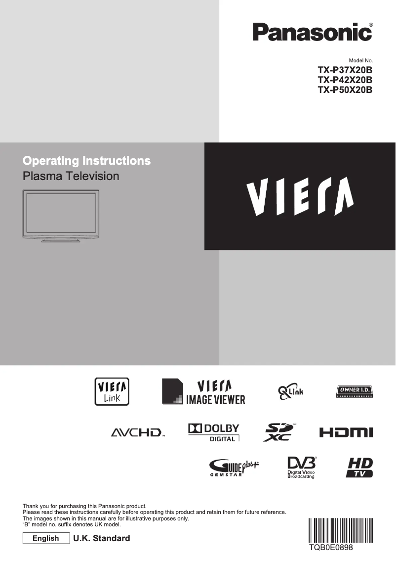 Page 1 de la notice Manuel utilisateur Panasonic TX-P50X20B