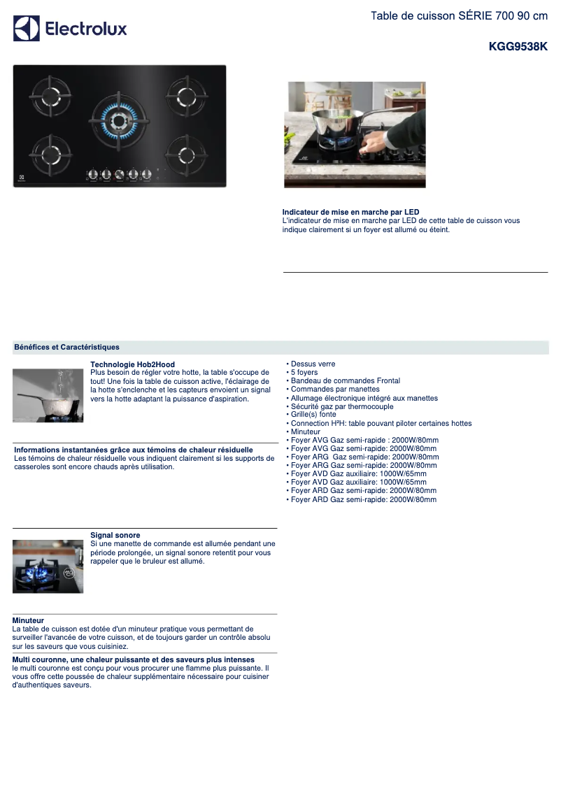 Page 1 de la notice Fiche technique Electrolux KGG9538K