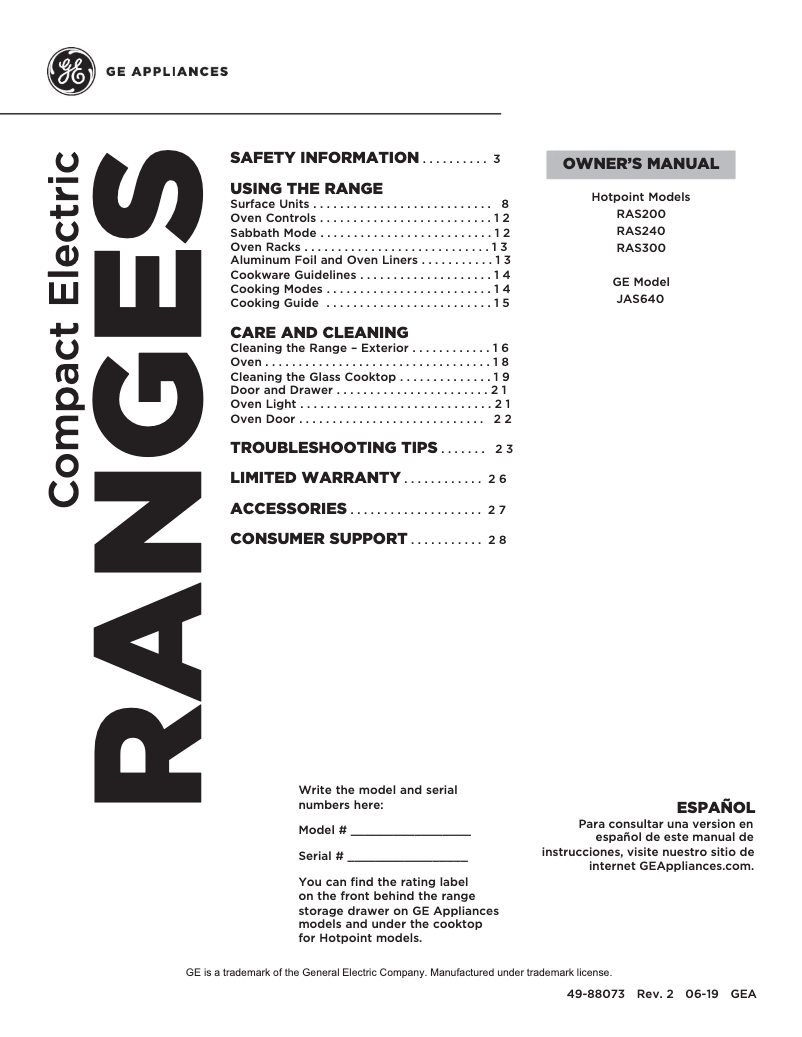 Page n°1 - Manuel d'utilisation et d'entretien Hotpoint RAS300DMWW