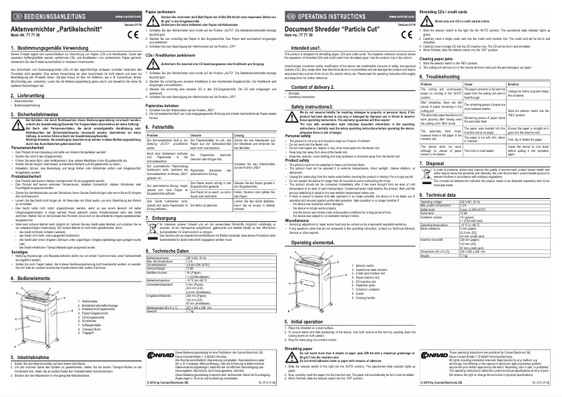 Page 1 de la notice Manuel utilisateur Conrad Partikelschnitt